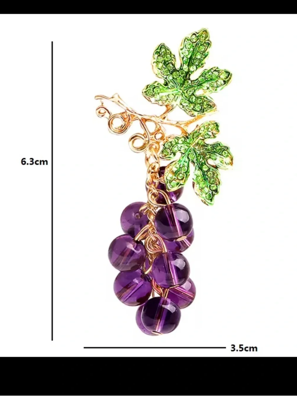 Purple  Grape Bead Cluster Crystal Leaves Brooch